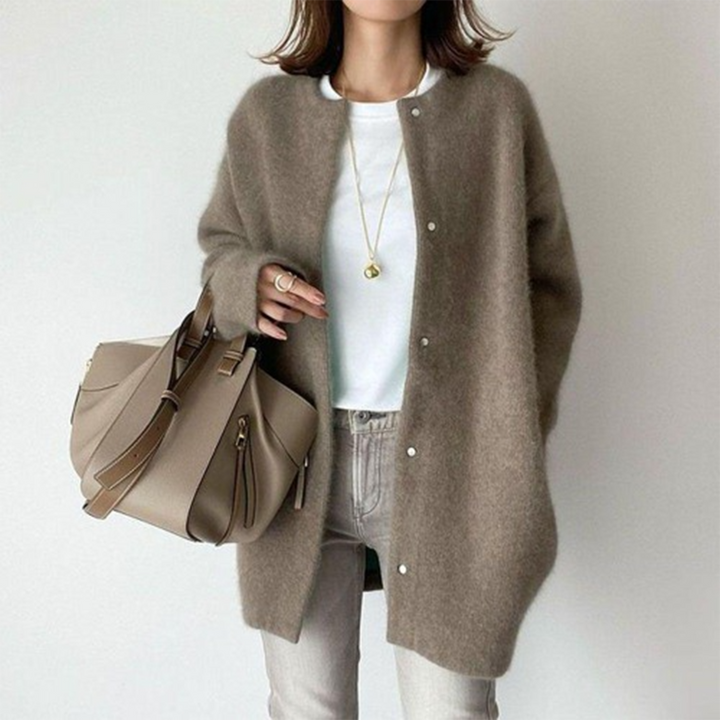Angela | Polished Long Sleeve Button Front Longline Cardigan