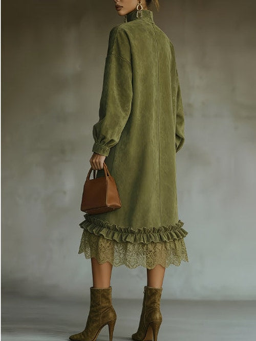 Angela | Refined Ruffle Hem Midi Long Sleeve Dress