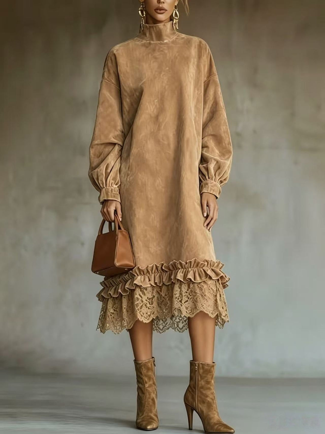 Angela | Refined Ruffle Hem Midi Long Sleeve Dress