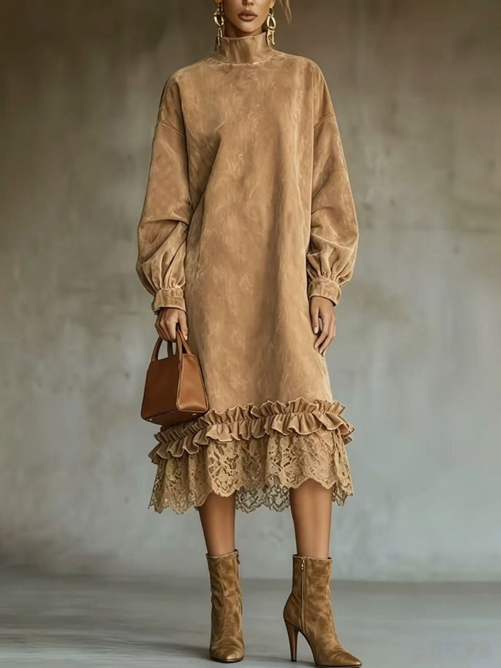 Angela | Refined Ruffle Hem Midi Long Sleeve Dress