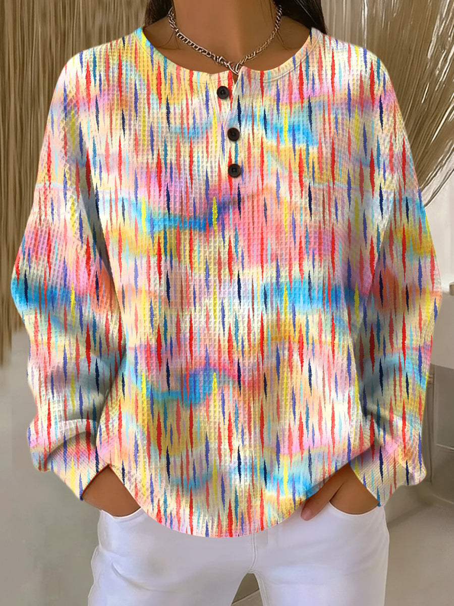 Angela | Relaxed Raindrop Print Henley Knit Sweater
