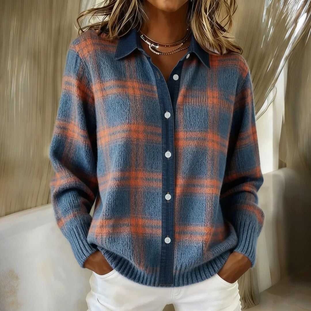 Ann | Chic Plaid Collared Button-Up Cardigan