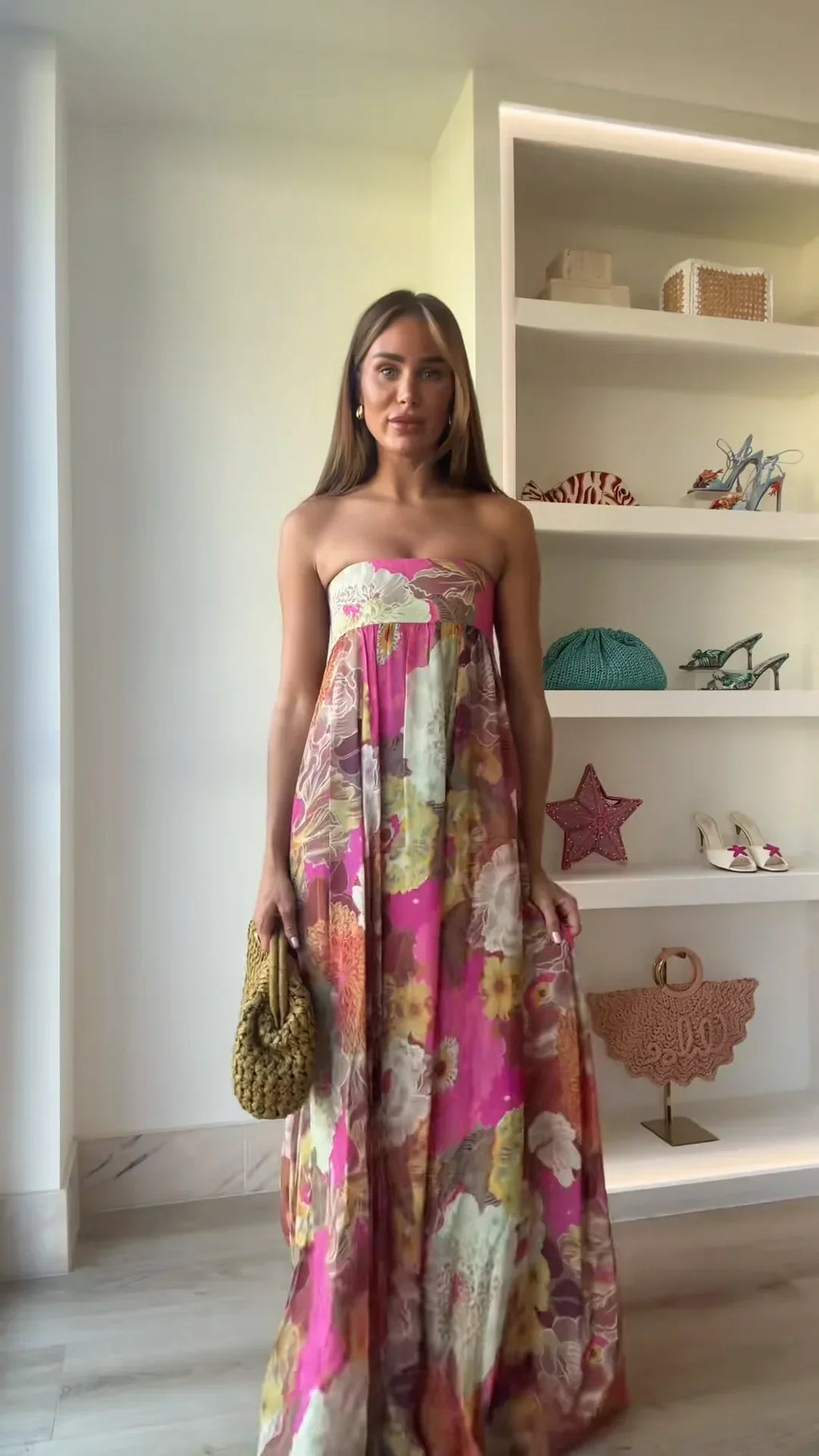 Anna | Chik Stropløs Blomstret Maxi Gallakjole
