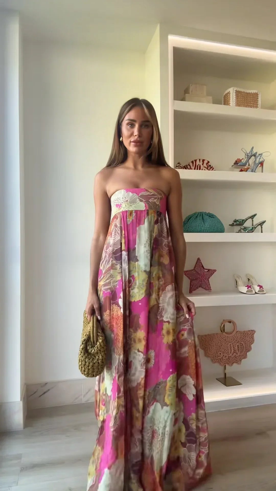 Anna | Chik Stropløs Blomstret Maxi Gallakjole