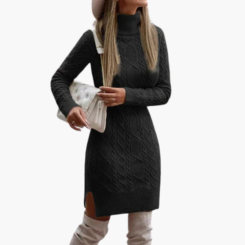Anna | Elegant Kabelstrikket Rullekrave Strik Kjole