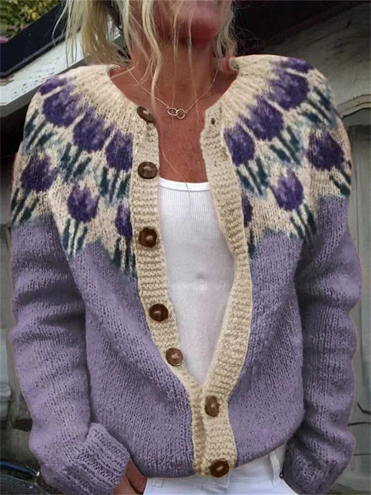 Anna | Relaxed Floral Button Front Knit Cardigan