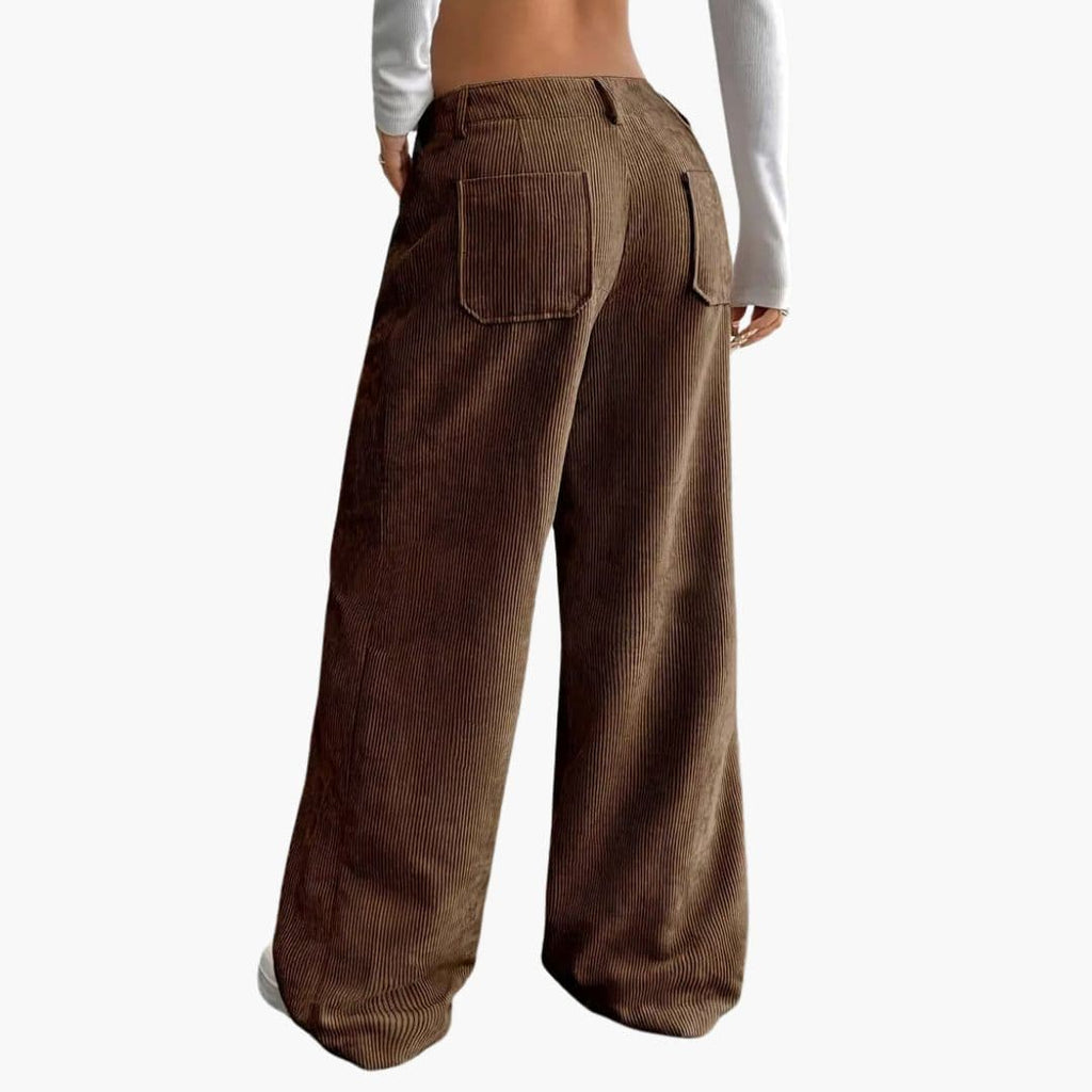 Anna | Stilfulde Fløjlsbukser Damer med Bred Ben og Høj Talje