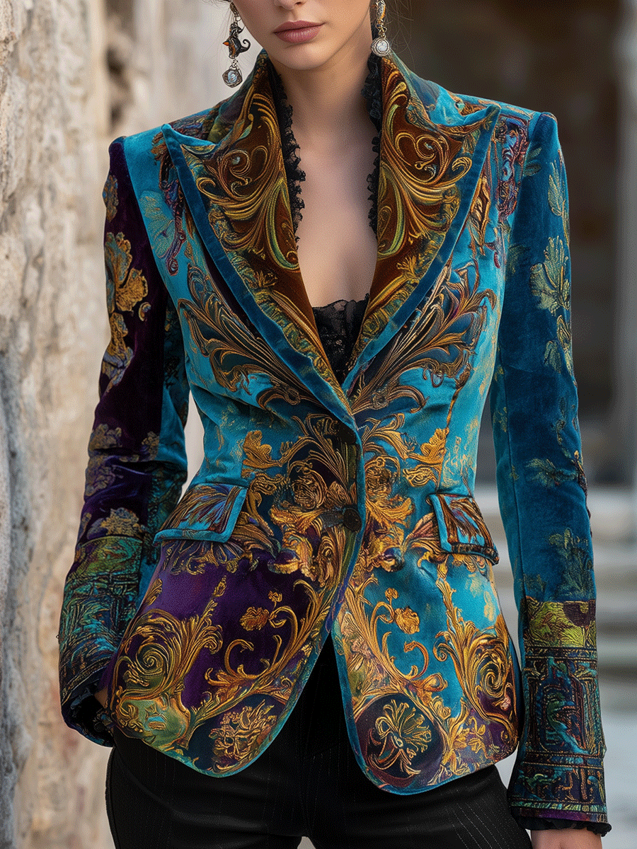 Ashley | Baroque Print Tailored Long Sleeve Blazer