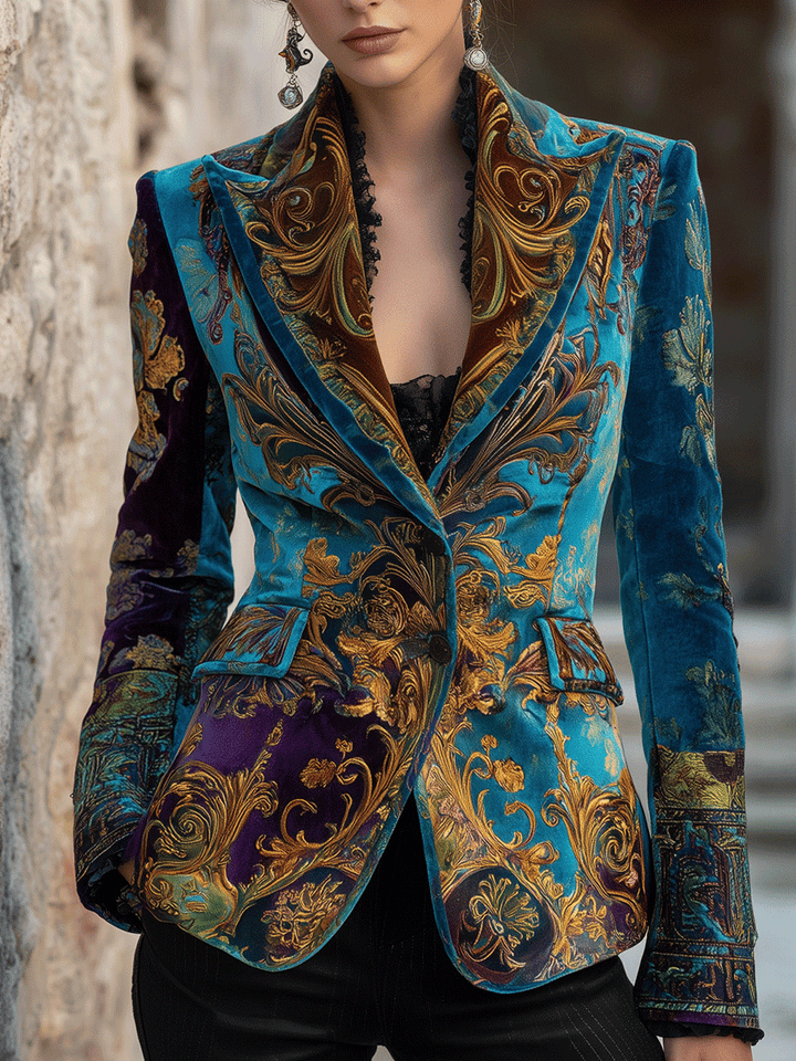 Ashley | Baroque Print Tailored Long Sleeve Blazer
