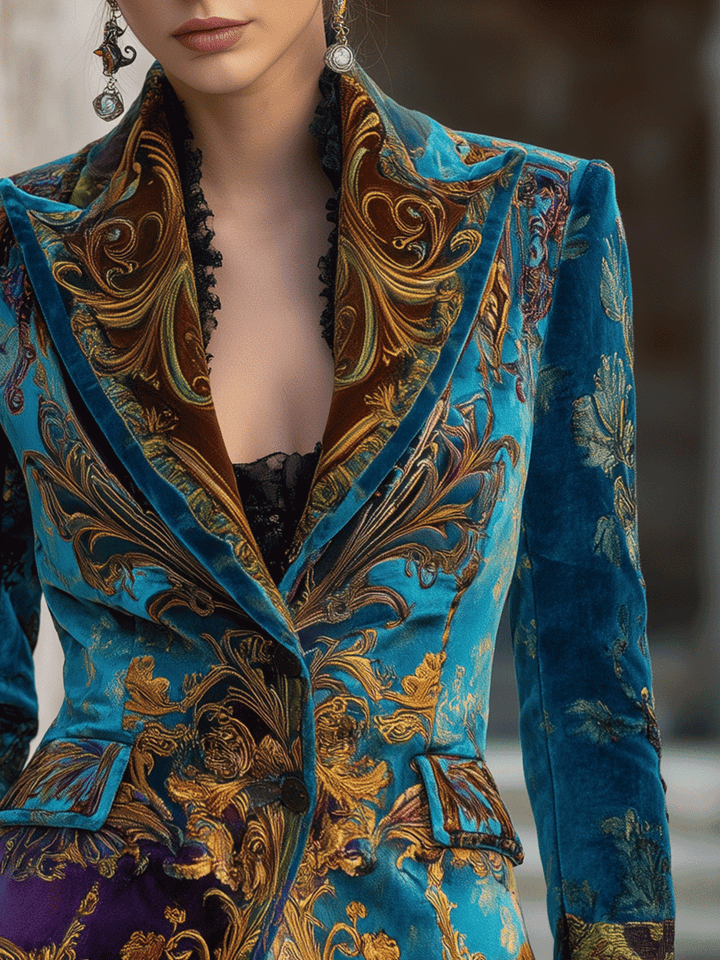 Ashley | Baroque Print Tailored Long Sleeve Blazer