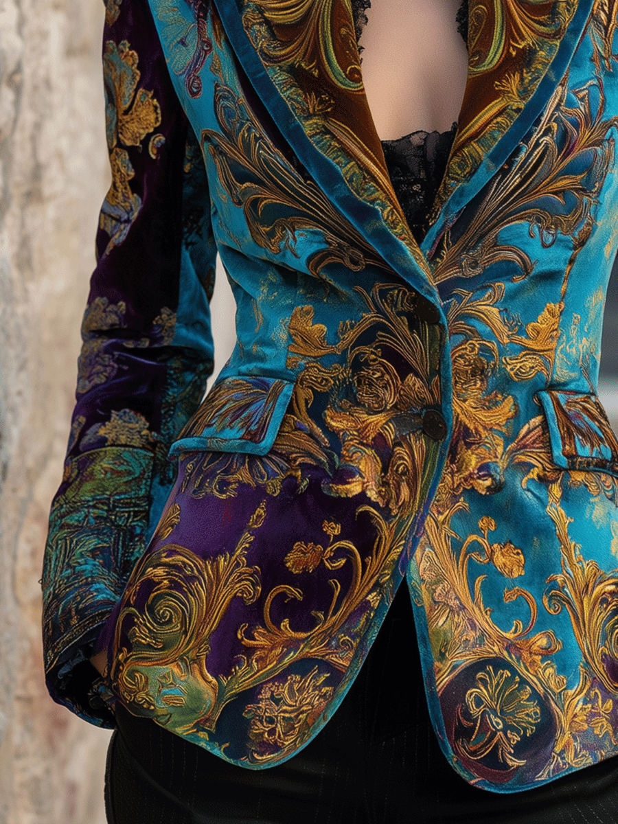 Ashley | Baroque Print Tailored Long Sleeve Blazer