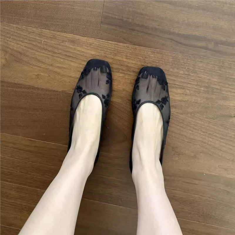 Ashley | Classic Floral Embroidered Mesh Ballet Slippers