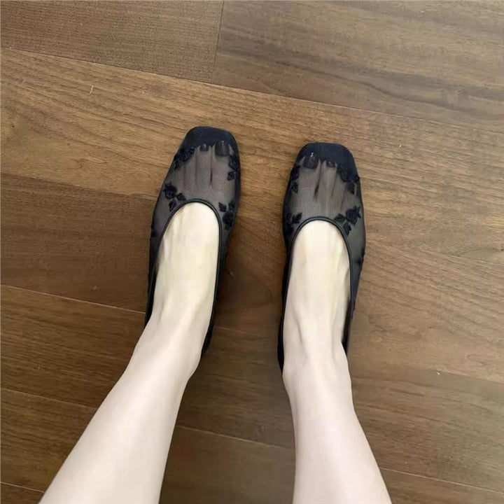 Ashley | Classic Floral Embroidered Mesh Ballet Slippers