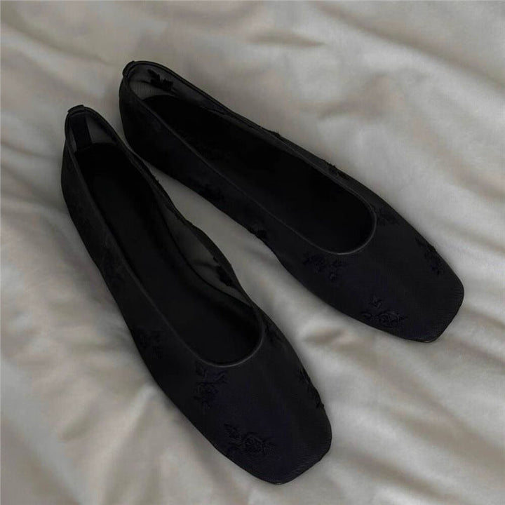 Ashley | Classic Floral Embroidered Mesh Ballet Slippers