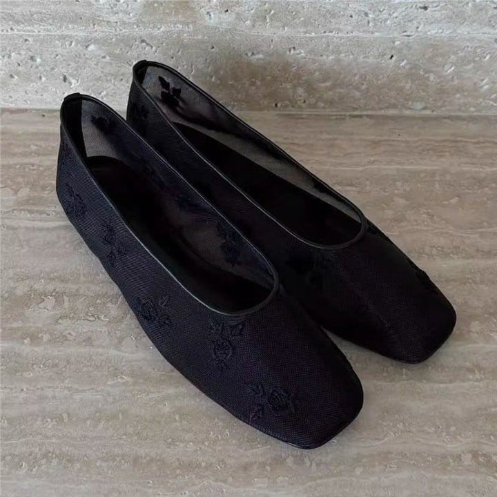 Ashley | Classic Floral Embroidered Mesh Ballet Slippers