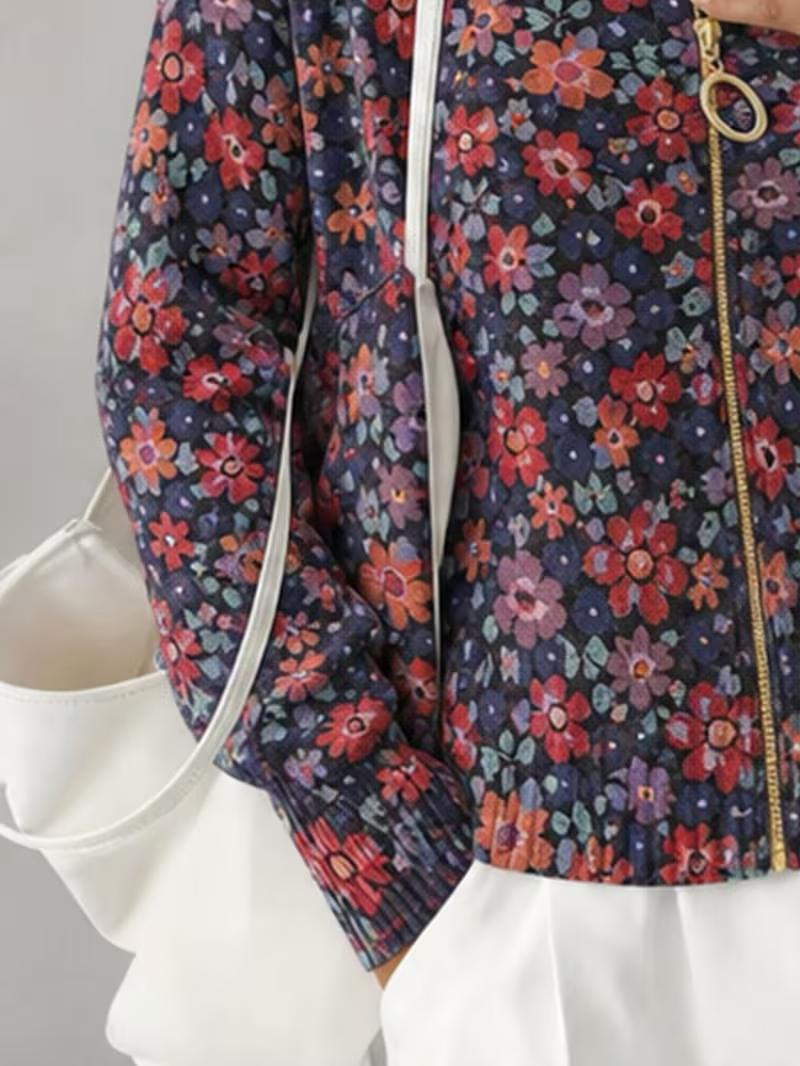 Ashley | Classic Floral Long Sleeve Zip-Up Cardigan
