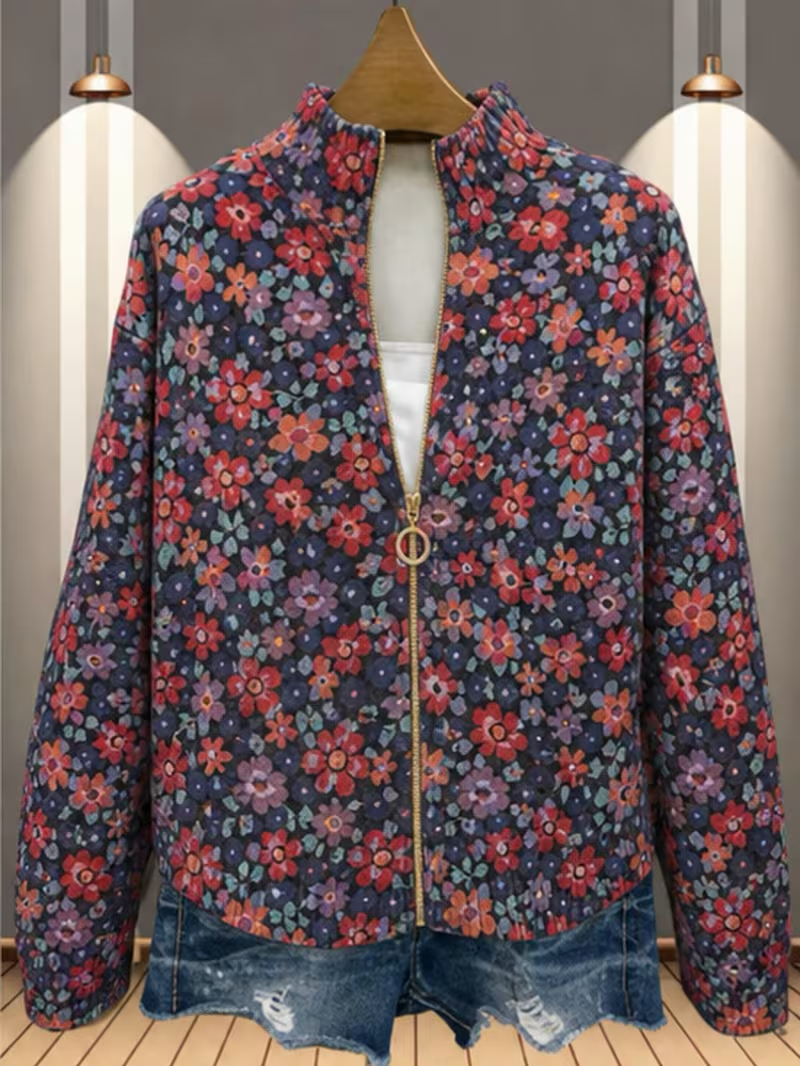 Ashley | Classic Floral Long Sleeve Zip-Up Cardigan