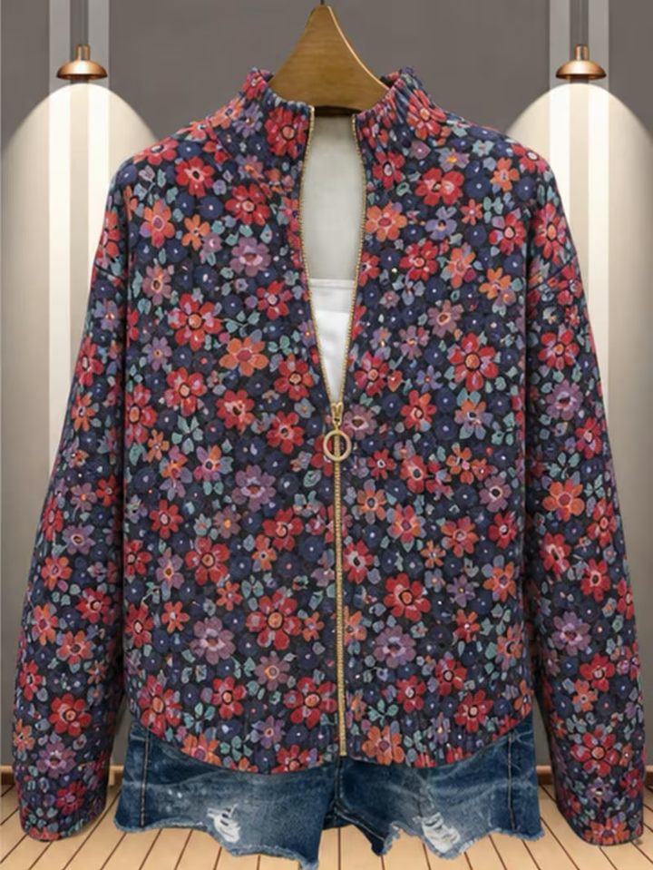Ashley | Classic Floral Long Sleeve Zip-Up Cardigan