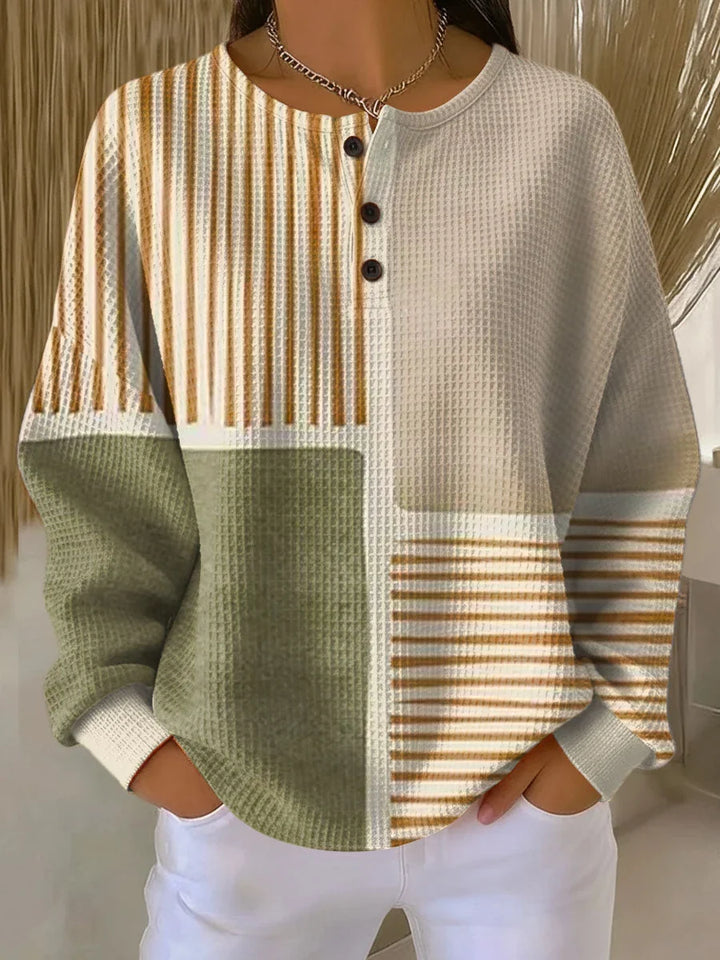 Ashley | Stylish Leaf Print Henley Knit Sweater