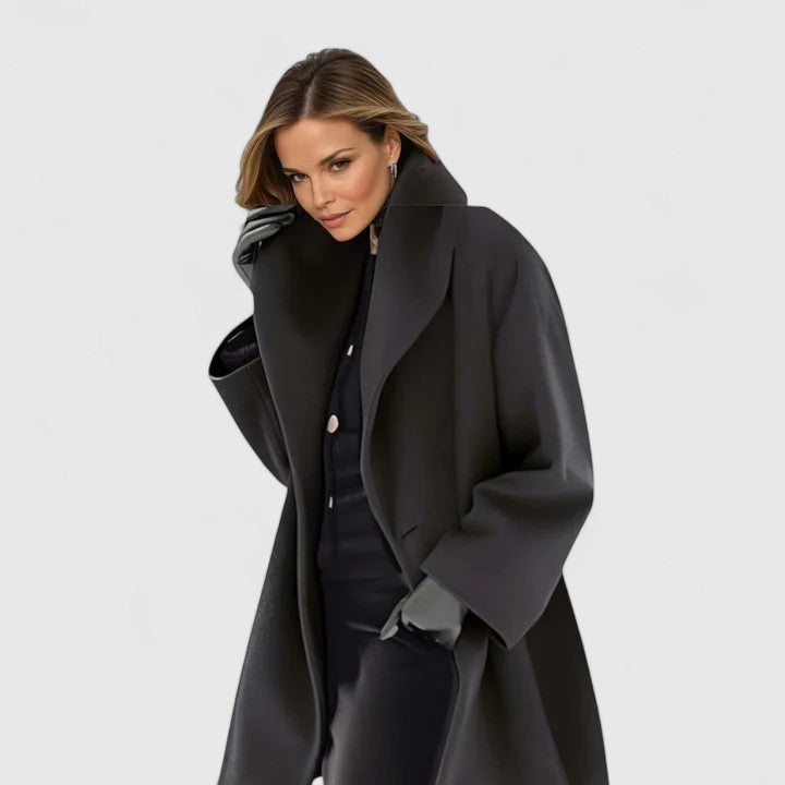 Astrid | Elegant Oversize Uldfrakke Dame med Sjalskrave