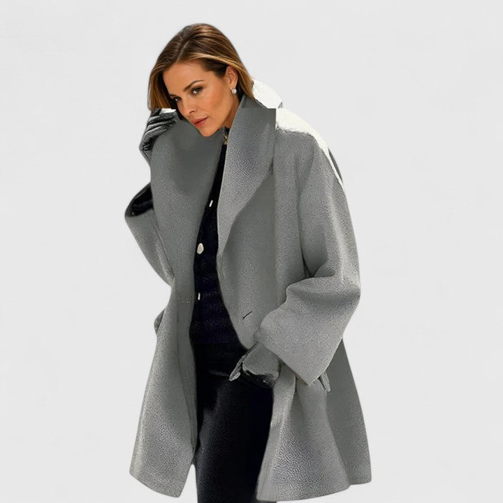 Astrid | Elegant Oversize Uldfrakke Dame med Sjalskrave