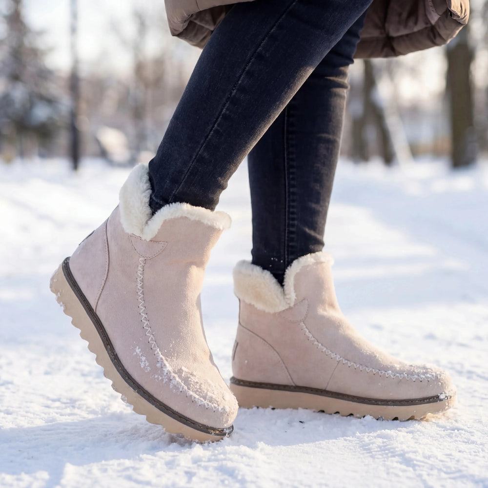 Ava | Cozy Moccasin Ankle Winter Boots with Fur Trim