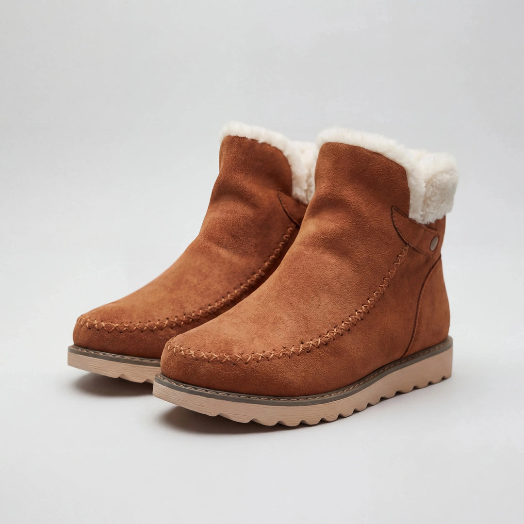 Ava | Cozy Moccasin Ankle Winter Boots with Fur Trim