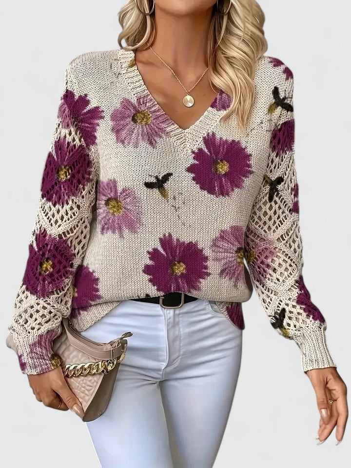 Barbara | Effortless Floral V-Neck Knit Sweater