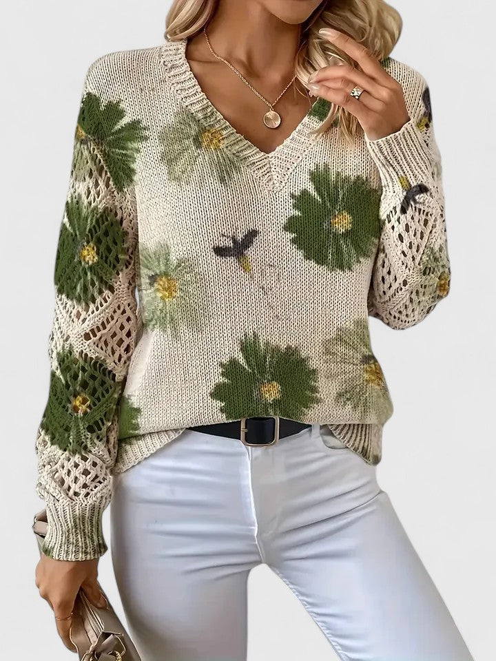 Barbara | Effortless Floral V-Neck Knit Sweater