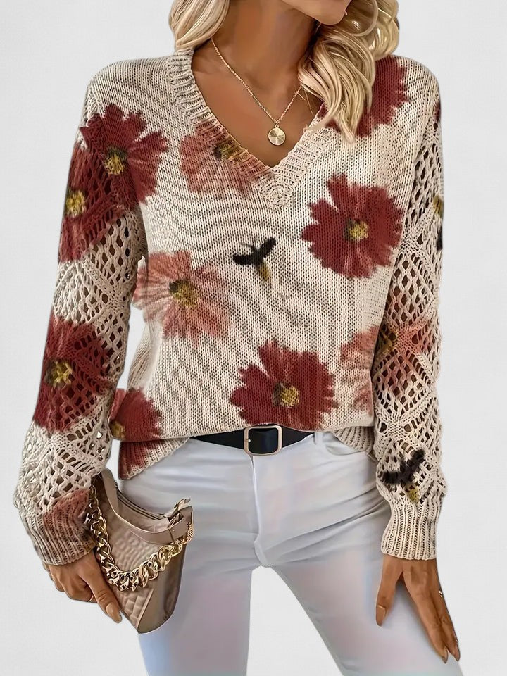 Barbara | Effortless Floral V-Neck Knit Sweater