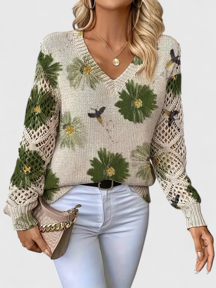 Barbara | Effortless Floral V-Neck Knit Sweater