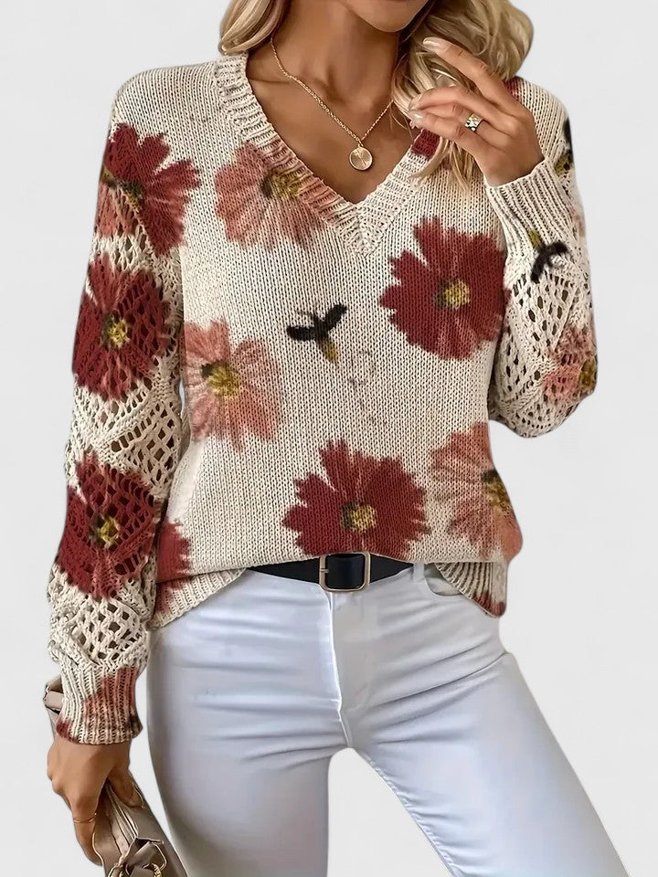 Barbara | Effortless Floral V-Neck Knit Sweater