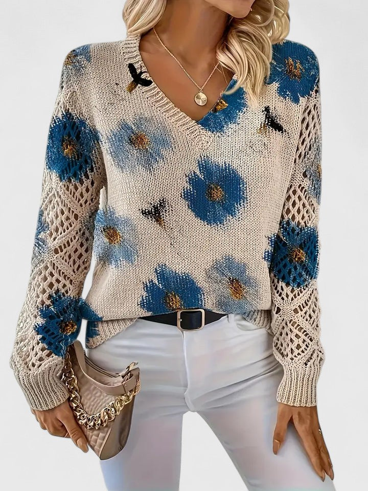 Barbara | Effortless Floral V-Neck Knit Sweater