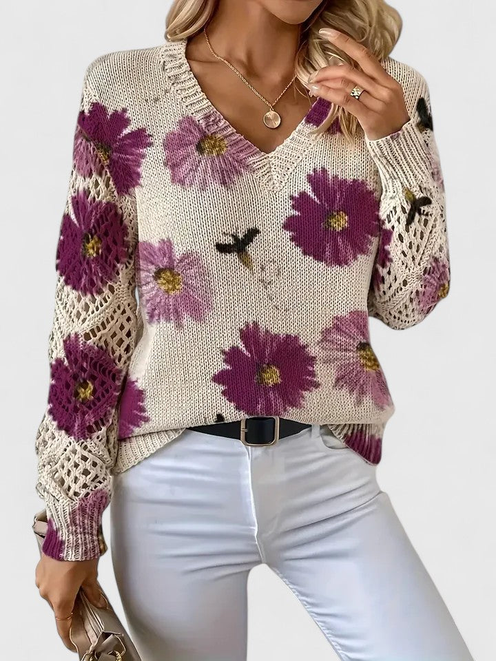 Barbara | Effortless Floral V-Neck Knit Sweater