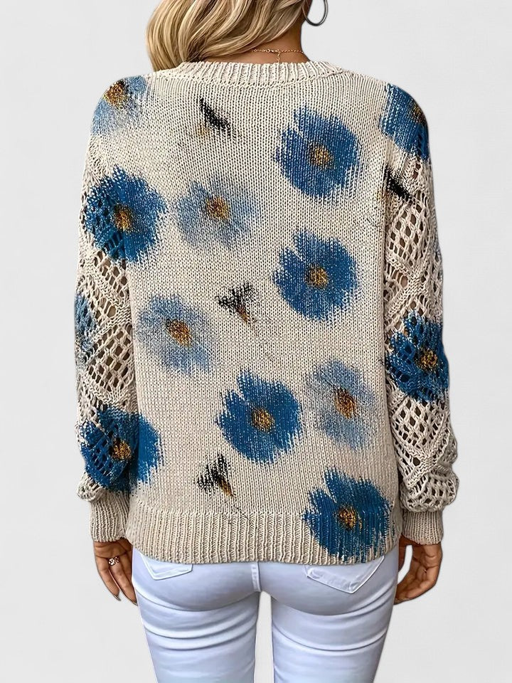 Barbara | Effortless Floral V-Neck Knit Sweater