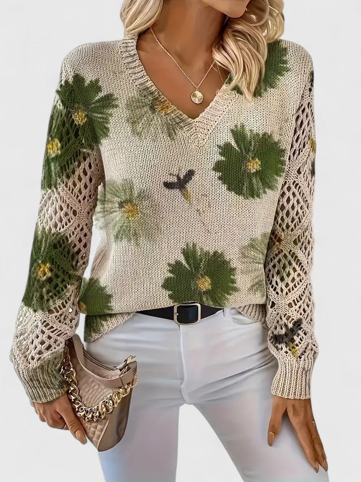 Barbara | Effortless Floral V-Neck Knit Sweater