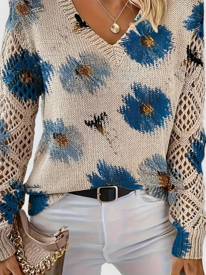 Barbara | Effortless Floral V-Neck Knit Sweater