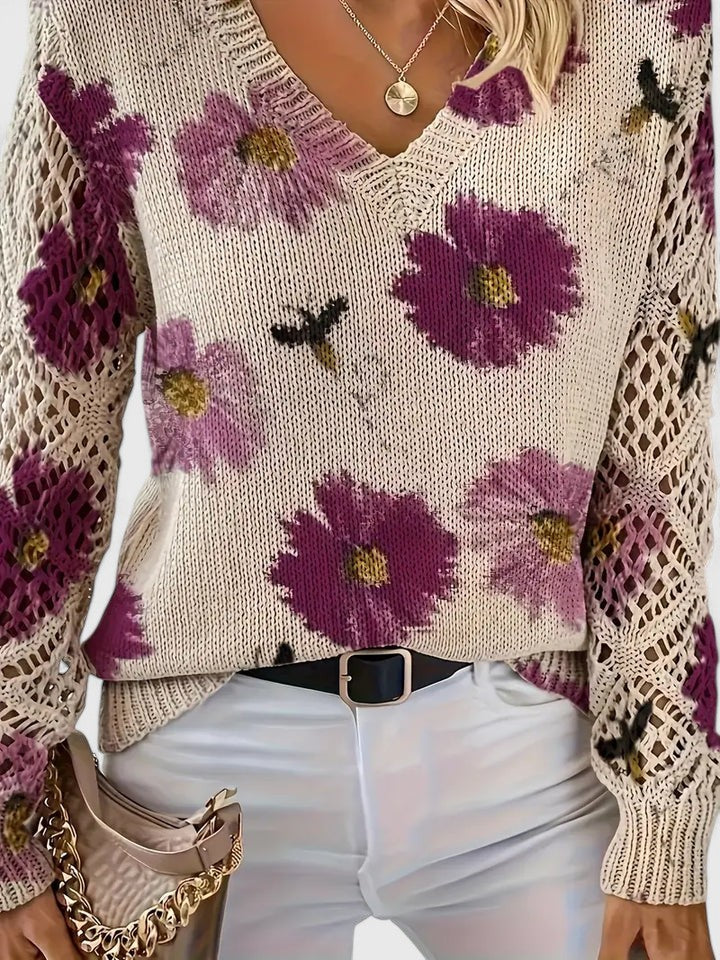 Barbara | Effortless Floral V-Neck Knit Sweater