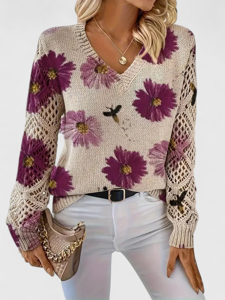 Barbara | Effortless Floral V-Neck Knit Sweater