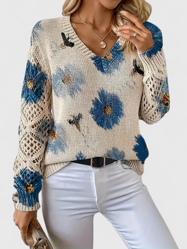 Barbara | Effortless Floral V-Neck Knit Sweater
