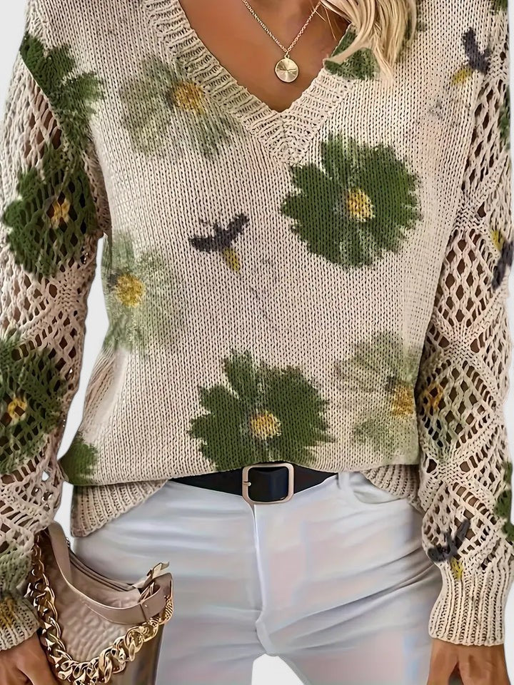 Barbara | Effortless Floral V-Neck Knit Sweater