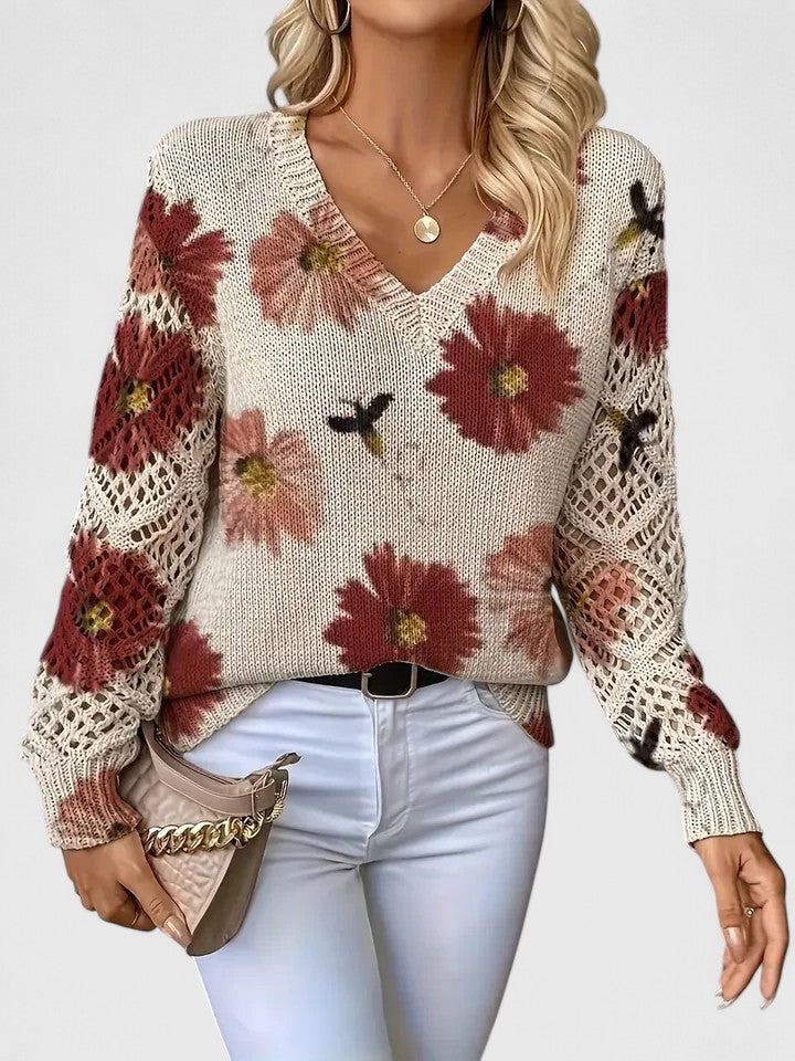 Barbara | Effortless Floral V-Neck Knit Sweater