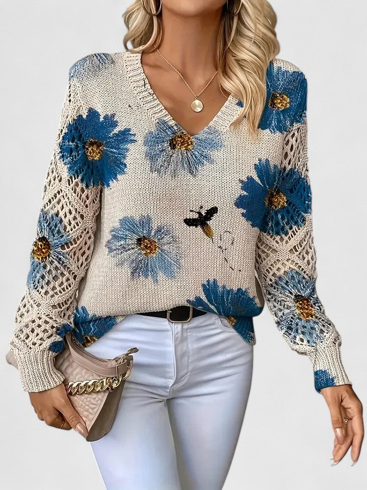 Barbara | Effortless Floral V-Neck Knit Sweater