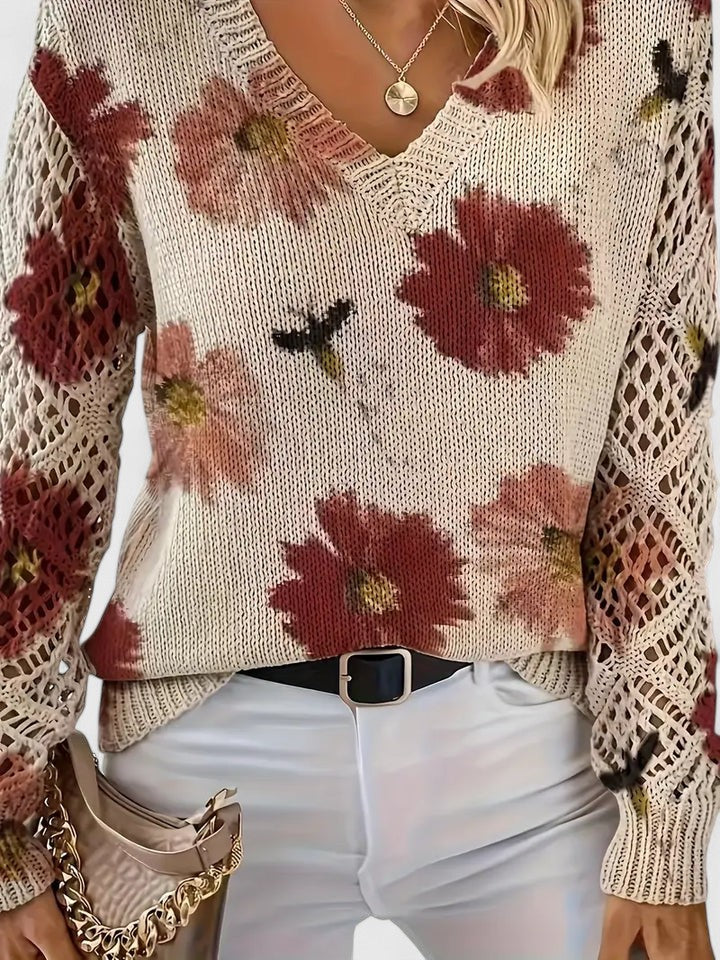 Barbara | Effortless Floral V-Neck Knit Sweater