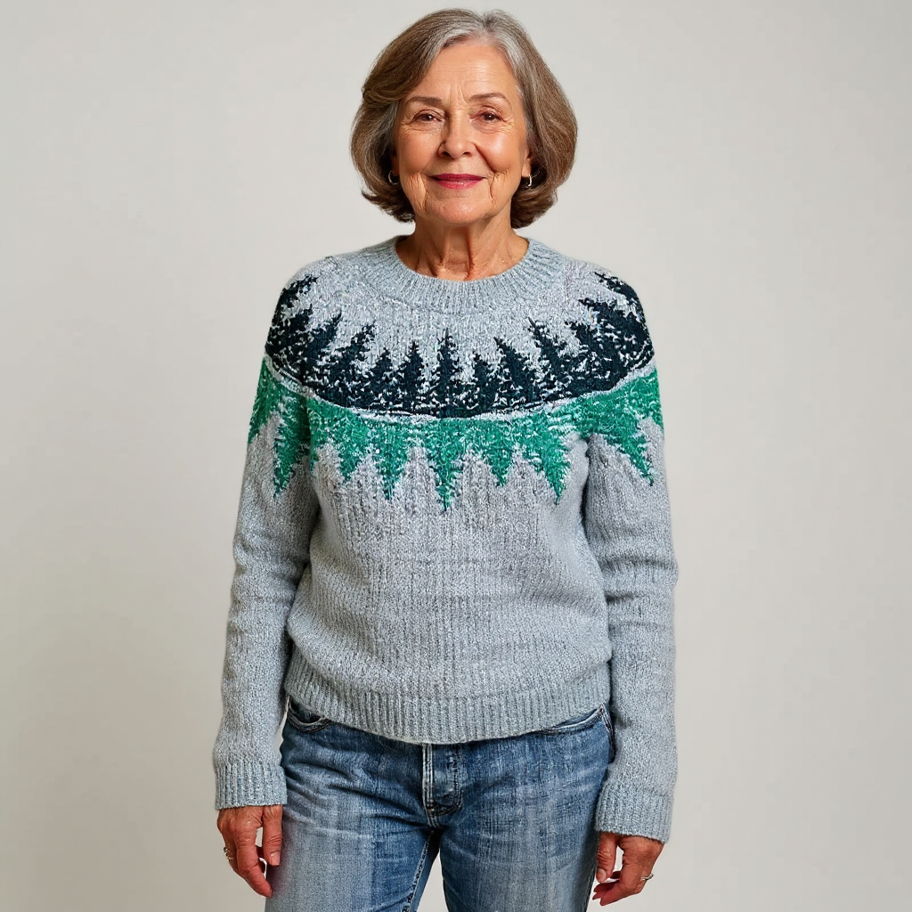 Barbara | Effortless Tree Pattern Crewneck Knit Sweater