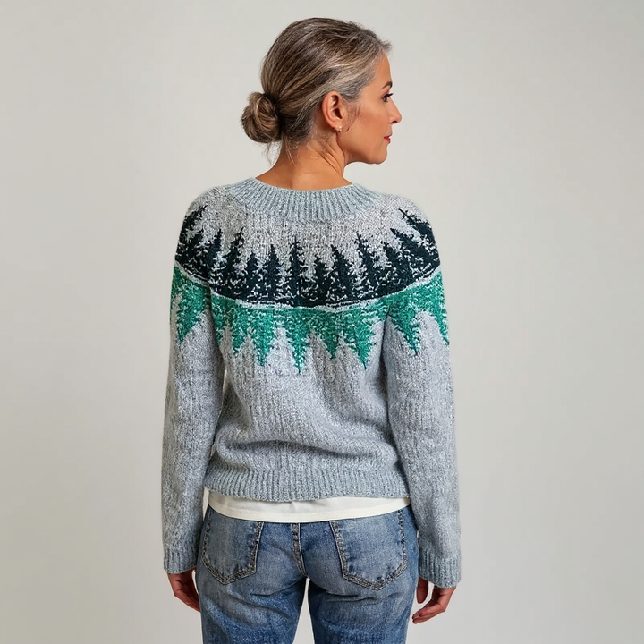 Barbara | Effortless Tree Pattern Crewneck Knit Sweater