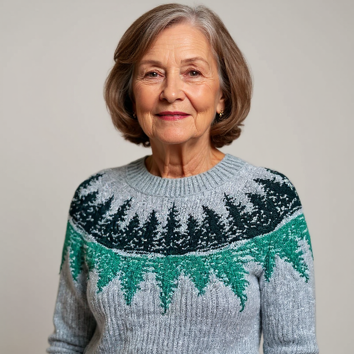 Barbara | Effortless Tree Pattern Crewneck Knit Sweater