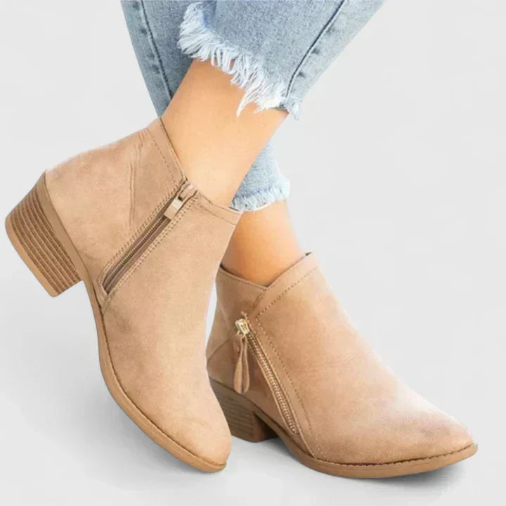 Barbara | Effortless Zip-Up Block Heel Ankle Boots