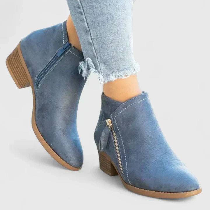 Barbara | Effortless Zip-Up Block Heel Ankle Boots