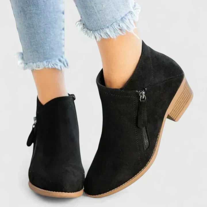 Barbara | Effortless Zip-Up Block Heel Ankle Boots